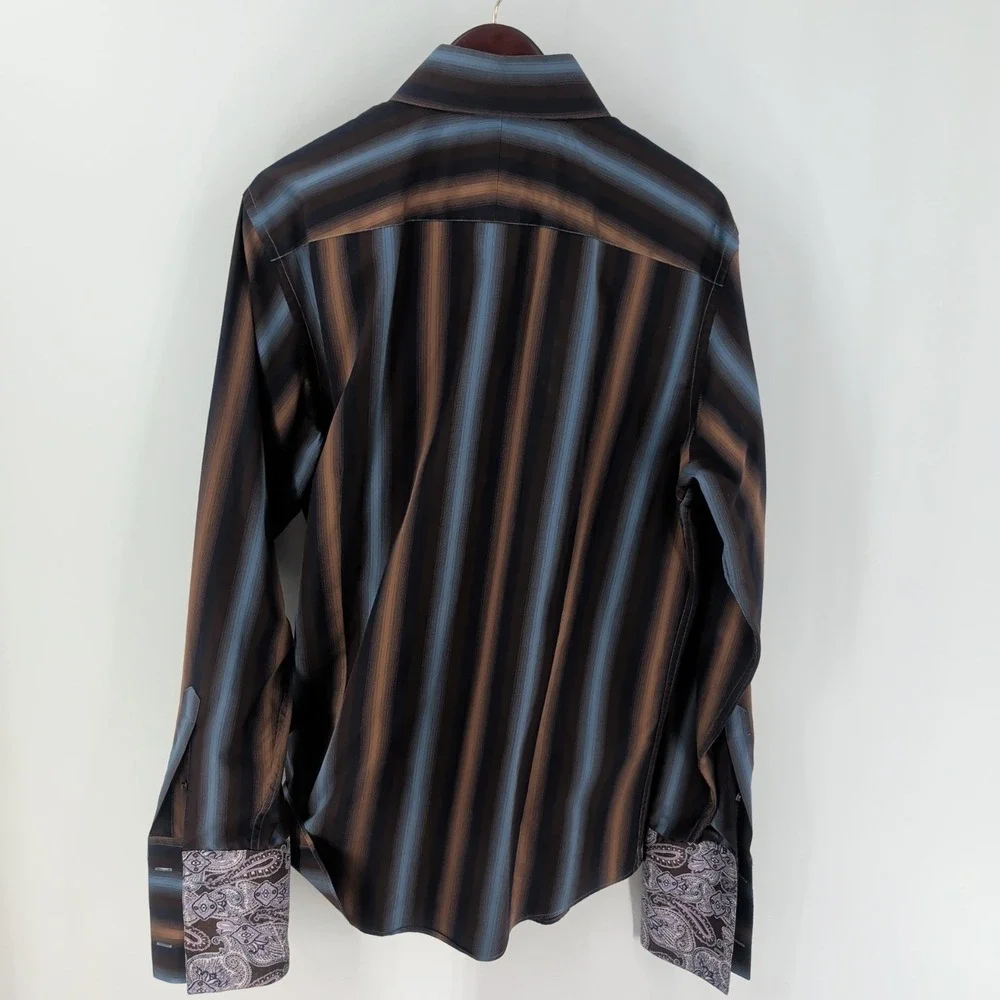 Vtg Banana Republic‎ Striped Long Sleeve Button Up Dress Shirt Multicolor Size L